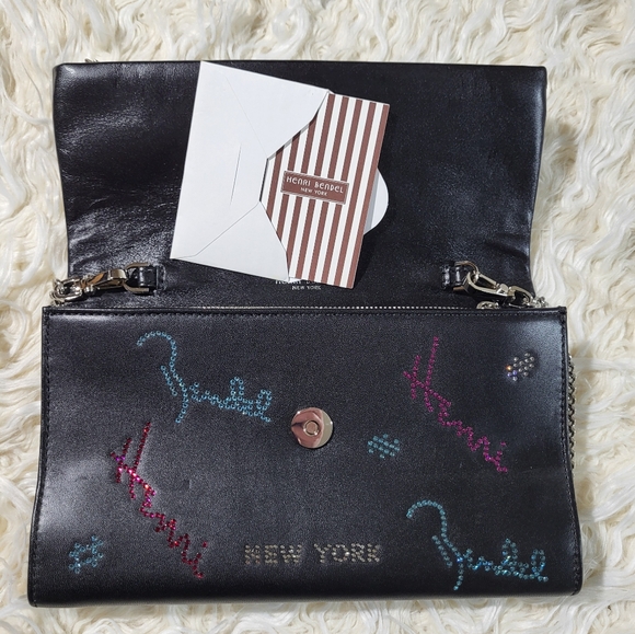 HENRI BENDEL Girls Nightout Embellished Bling Black Leather Chain Clutch - Picture 11 of 15